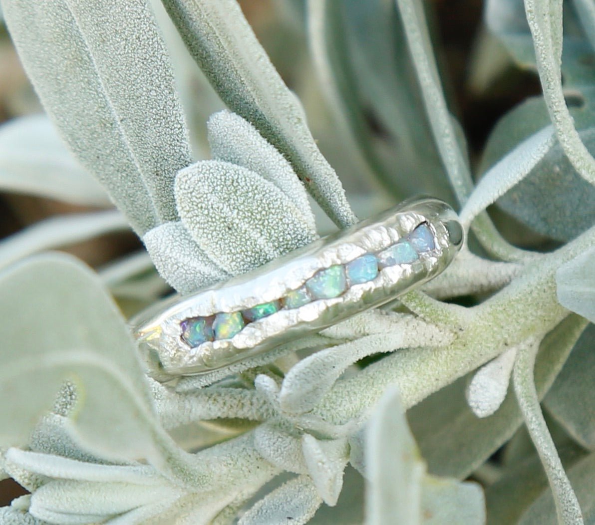 shiny opal chip channel ring