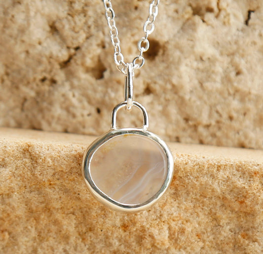 banded agate gemstone necklace handmade jewellery with sterling silver and fine silver