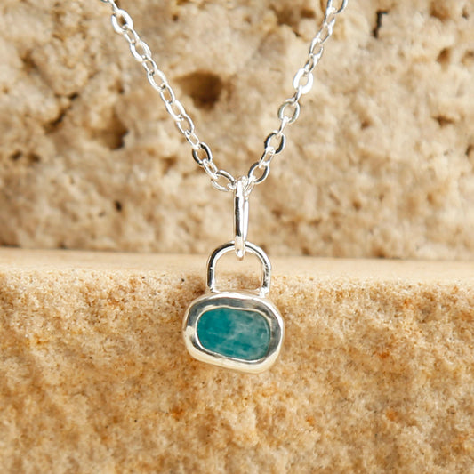 blue Amazonite jewellery handmade gemstone necklace with sterling silver