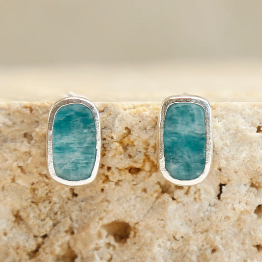 sky blue Amazonite sterling and fine silver earrings handmade gemstone jewellery