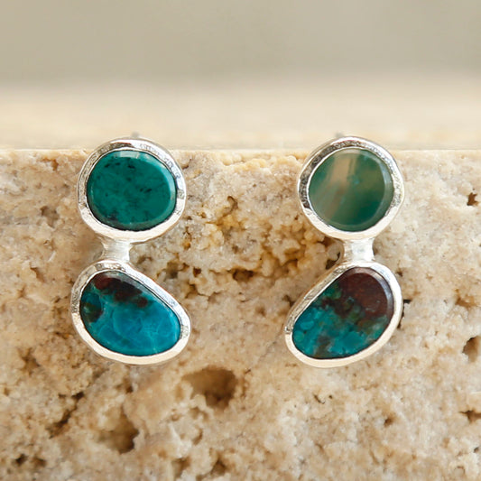 beautiful green Chrysoprase and blue green Chrysocolla earrings handmade gemstone jewellery