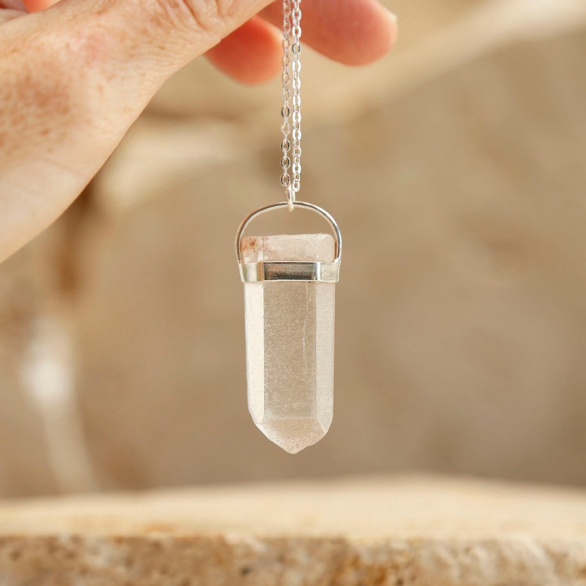 handmade quartz crystal amulet pendant
