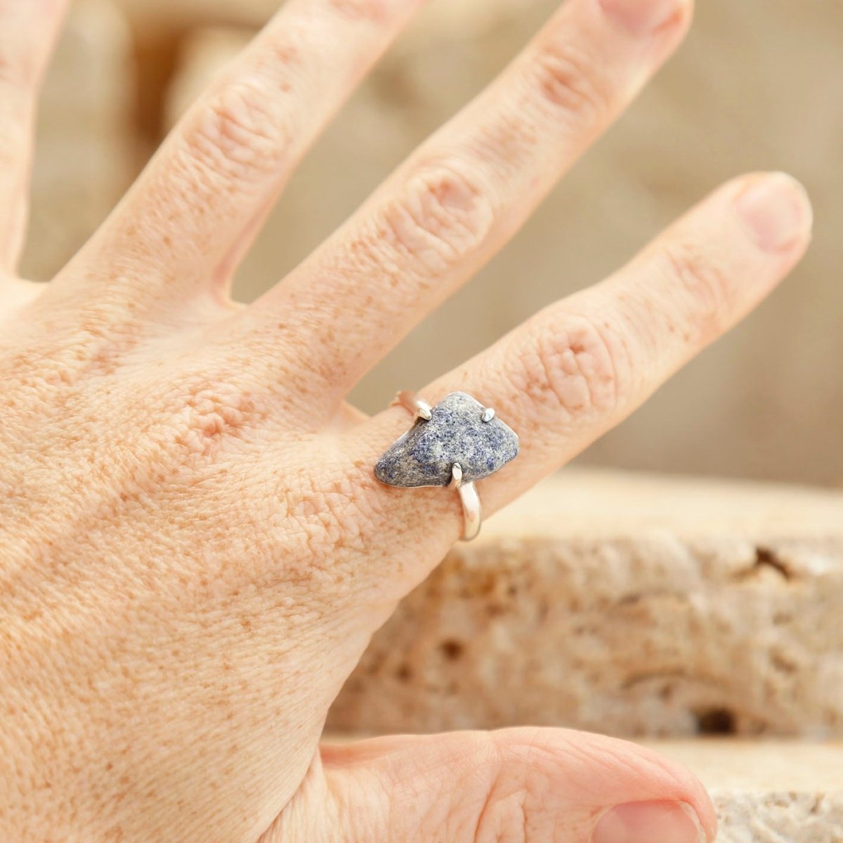 Wearing Lapis Lazuli Ring at The Fossick - Handmade Gemstone Jewellery Ring