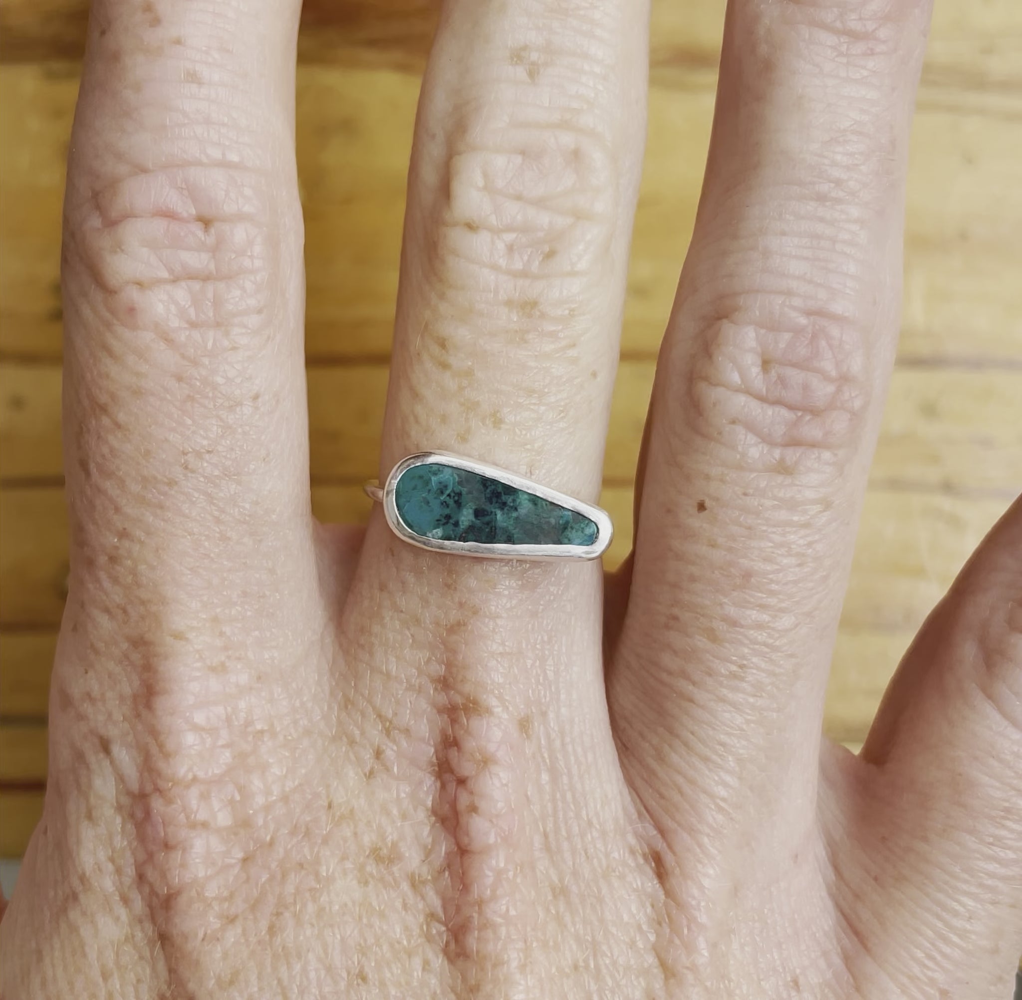 video of handmade oblong Chrysocolla Ring