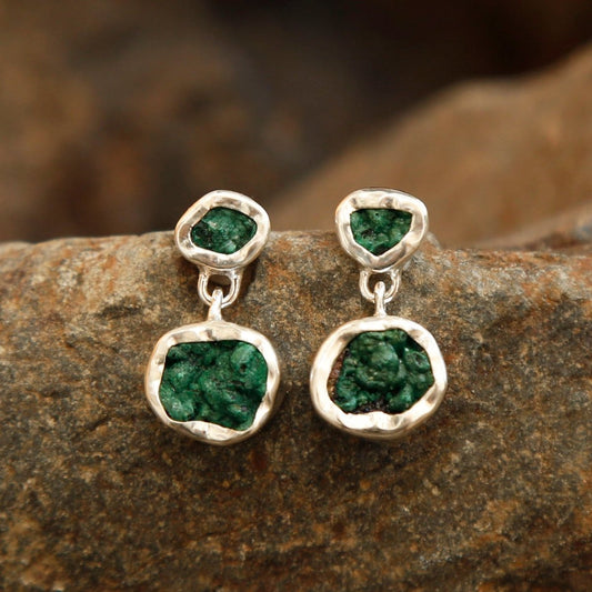little forest Malachite crystal in sterling silver earrings